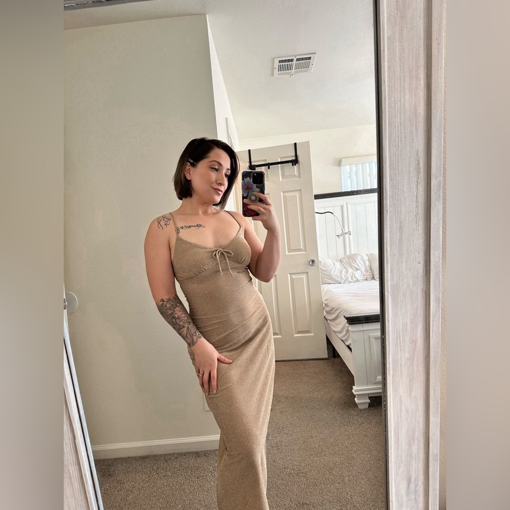 No Comment Gold Spaghetti Strap Dress
